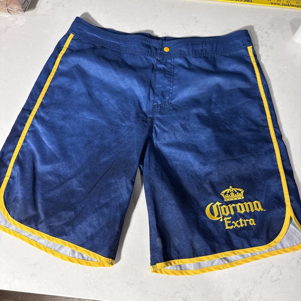 Corona Extra Beer Board Shorts‎ Mens 36 Blue Yellow Swim Trunks Surf Logo